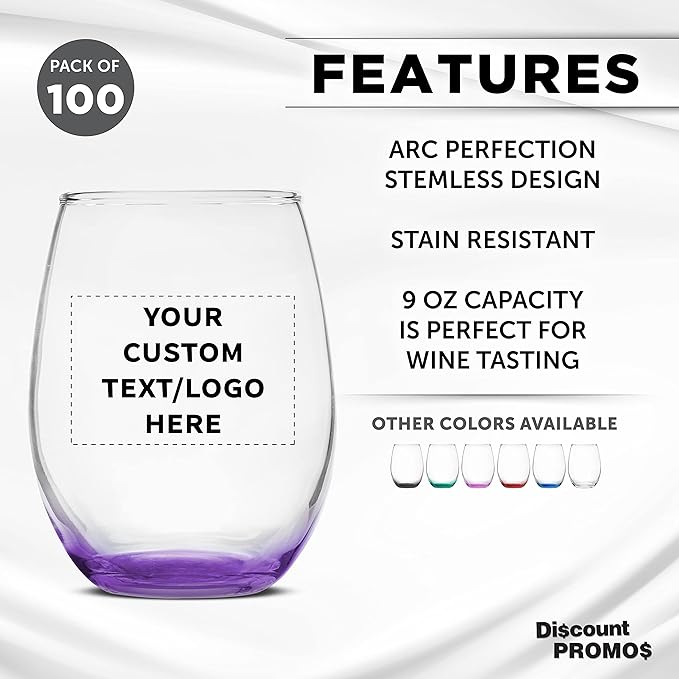 Custom Stemless Wine Glass 9 oz. Set of 100, Personalized Bulk Pack - Image 2