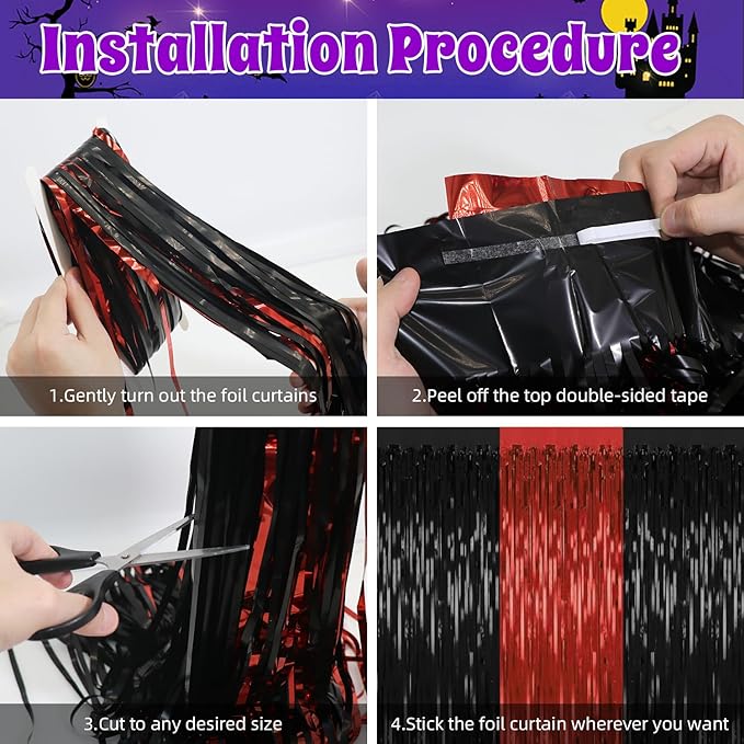 4 Pack Backdrop Curtains, 3.28 Ft x 6.56 FT Red Black Halloween Backdrop - Image 3