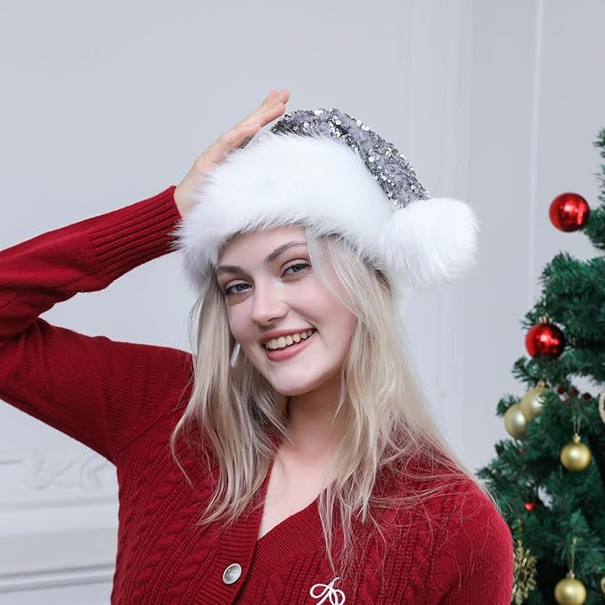 Personalized Sequin Santa Hat for Adults, Xmas Halloween New Year Holiday - Image 4