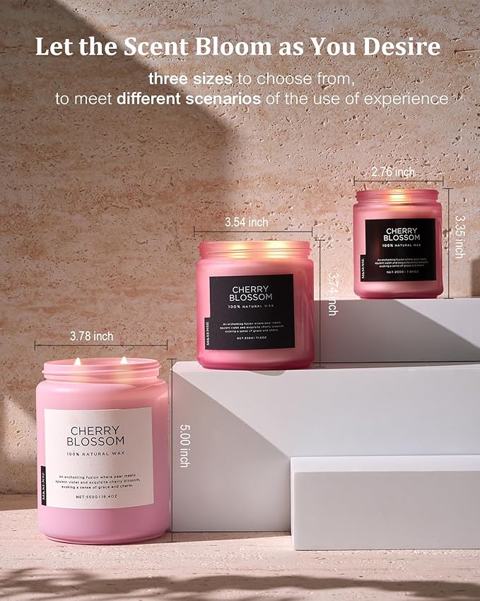 M&SENSE Cherry Blossom Scented Spring Candle, 19.4oz 110 Hours Long Lasting - Image 6
