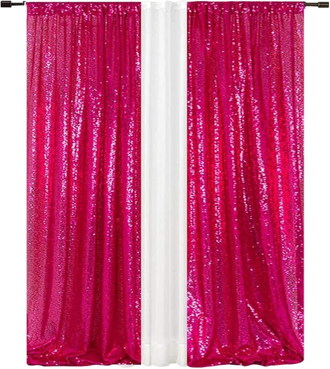 Eternal Beauty Hot Pink Sequin Backdrop Curtains, Shimmer Back Drop - Image 5