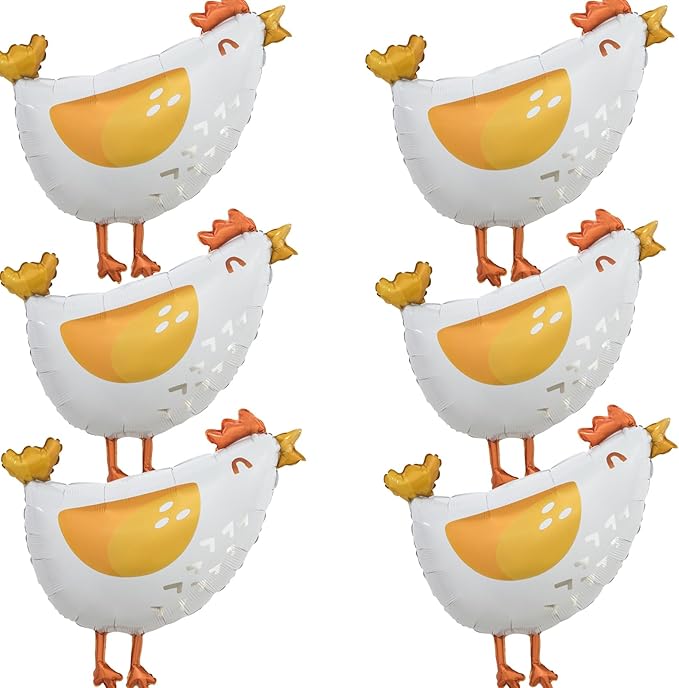 6pcs Chicken foil balloons, Aluminum chick mylar balloons, farm hen foil balloon by CYMYLAR