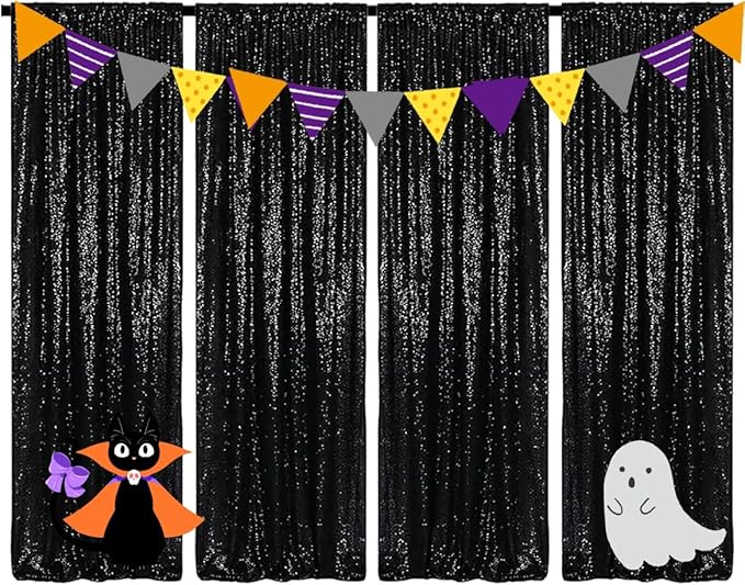 Black Sequin Backdrop Curtains 4 Panels 2FTx8FT Wedding Photo Backdrop Glitter - Image 4