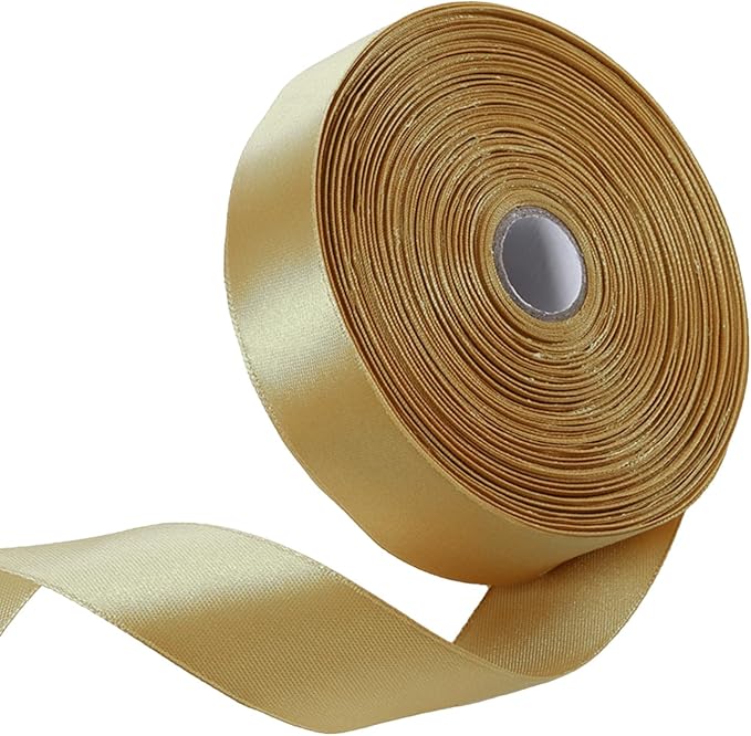 1" x 50 Yards Champaign Gold Satin Ribbon Single Faced Fabric Ribbons by Oakarbo