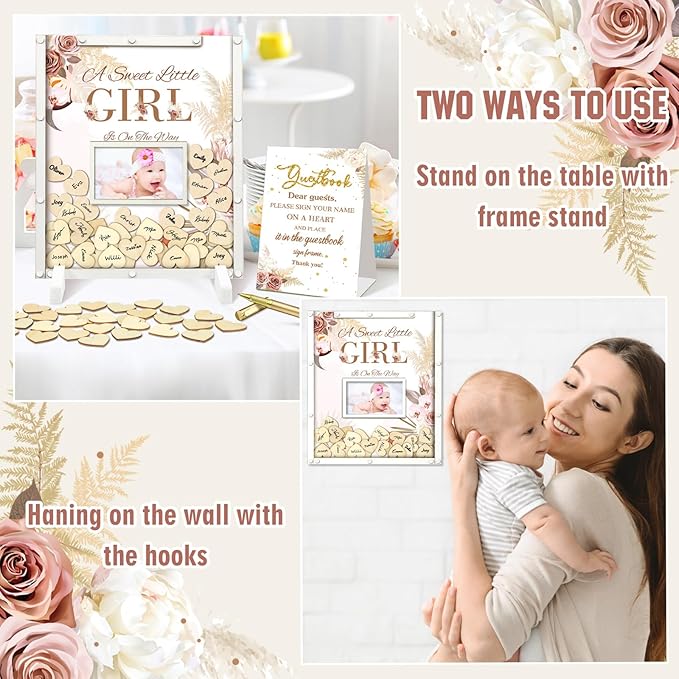 65 Pcs Baby Shower Guest Book Alternatives He or She Gender Reveal Boho Flower - Image 5