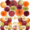 Fall Birthday Decorations Burgundy and Orange Party Decorations Pom Poms by FETETIJD