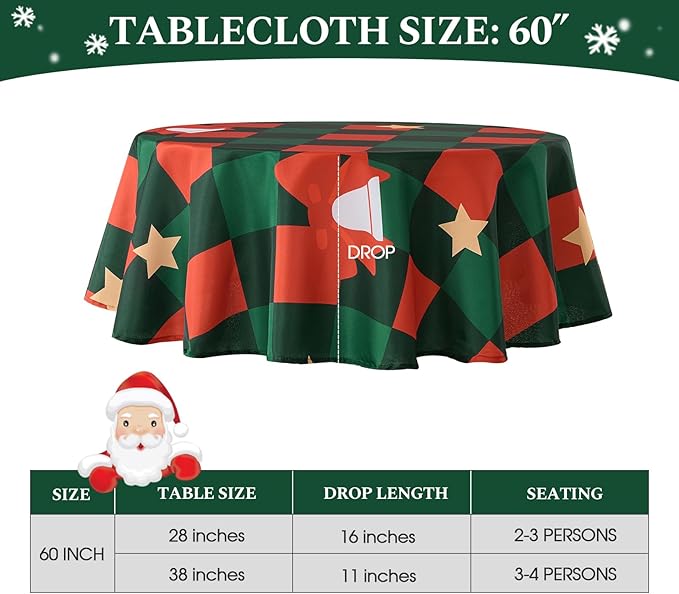 Christmas Tablecloth Round 60 Inch Waterproof, Machine Washable Checkered - Image 2