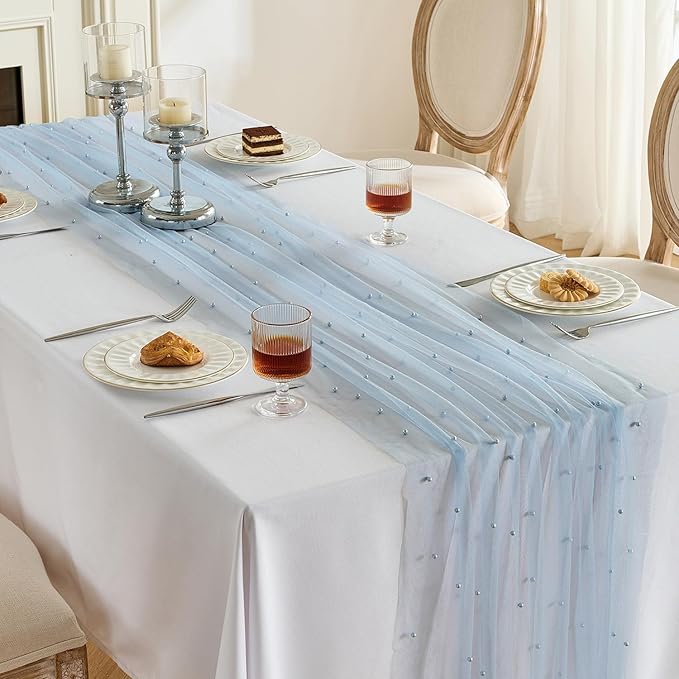 Fanami 6 Pack Pearl Table Runner -10FT Dusty Blue Boho Tulle Table Runners 120 - Image 7