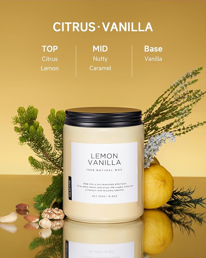 M&SENSE Candles Lemon Vanilla Scented, 19.4oz 110 Hours Long Lasting - Image 2