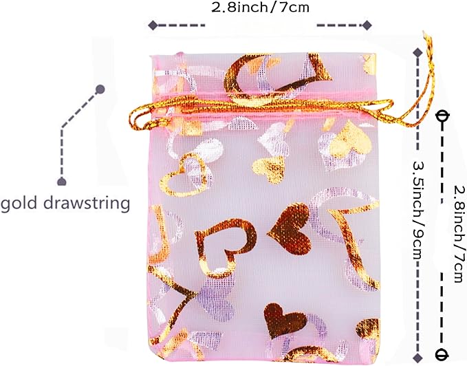 100 Pack 2.8 x 3.5 Inch Flower Heart Organza Jewelry Gift Pouch Candy Pouch - Image 2