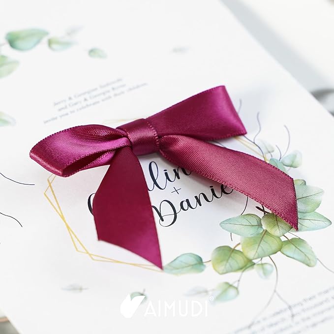 AIMUDI Burgundy Twist Tie Bows 2.5" Pre Tied Maroon Bows Premade Satin Gift Bows - Image 6