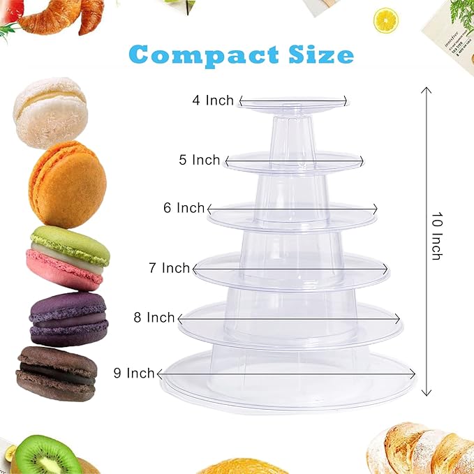 6 Tiers Round Macaron Tower Stand Plastic Cake Stand Macaron Display Rack - Image 3