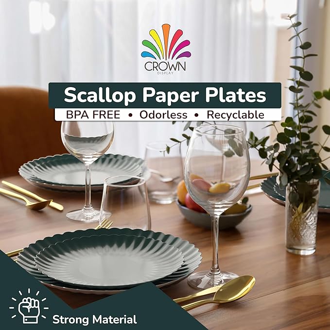 Trendables Scalloped Paper Plates 8.5 Inch & 10.5 Inch 80 Pcs Dinner Plate Set - Image 3