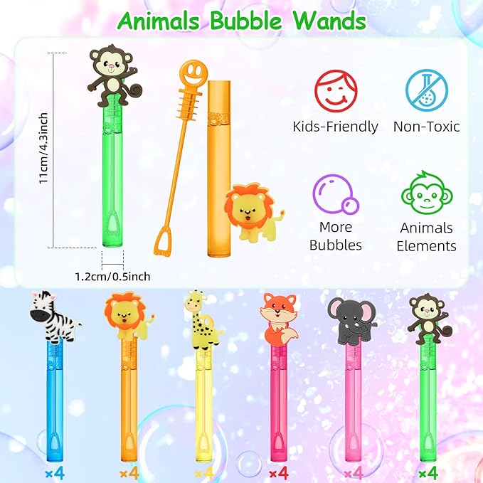 24 Jungle Animal Party Favors Bubble Wands - Image 2