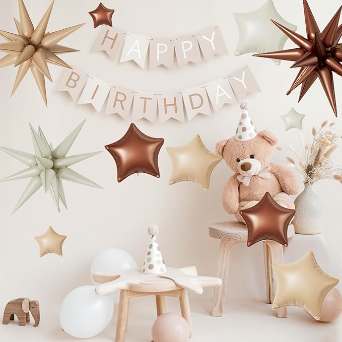 16 Pcs Cream Caramel Brown Star Balloons, 22/18/10 Inch Foil Neutral Balloons - Image 4