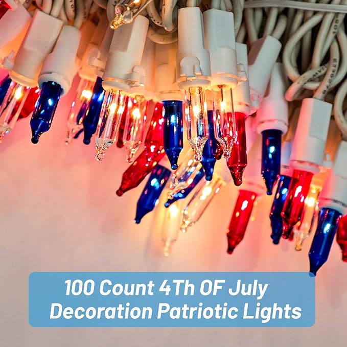 4th of July Decorations Lights Red White & Blue 100 Count 20 Feet Patriotic - Image 2