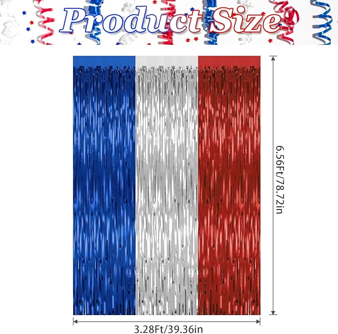 4 Pack 4th of July Party Supplies, 3.28 Ft x 6.56 Ft 4th of July Tinsel Backdrop - Image 2