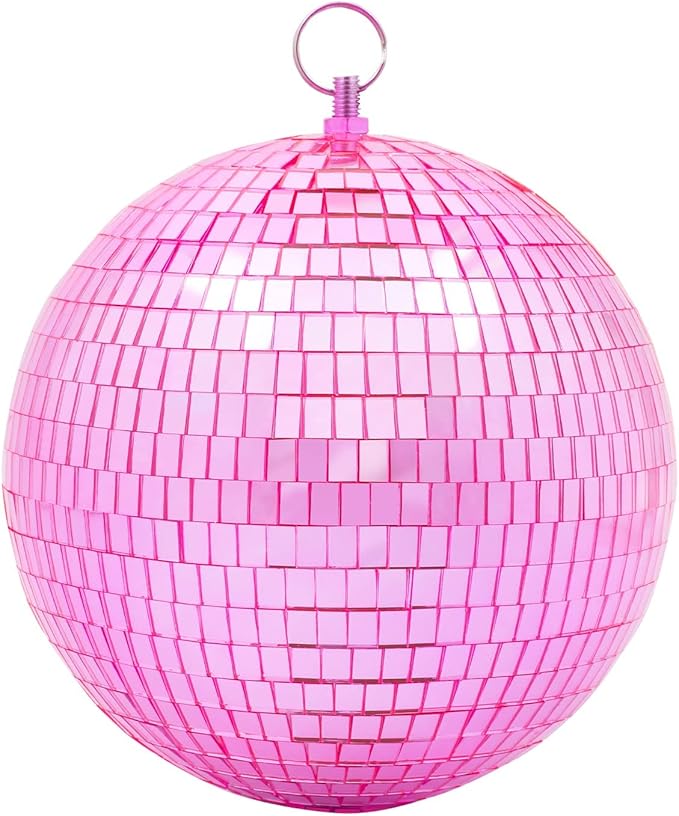 Mirror Disco Ball Decor with Hanging Ring 8" Large Pink Disco Ball Ornament by Javik