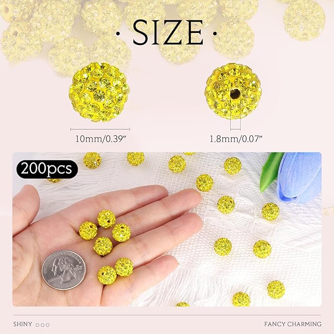 200pcs 10mm Citrine Rhinestone Beads - Image 2