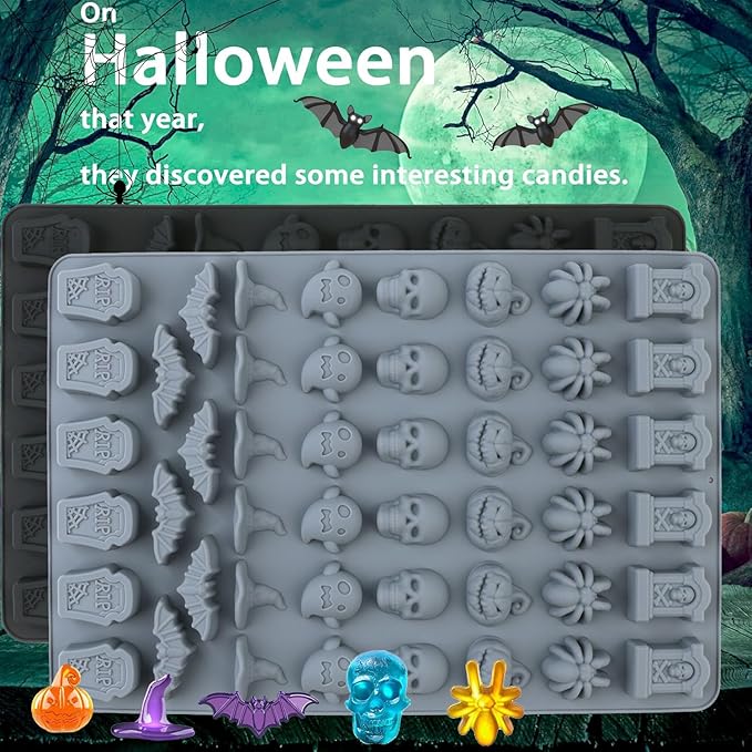 Silicone Halloween Molds, 96-Cavity Pumpkin Ghost Wizard Hat Bat Spider - Image 4