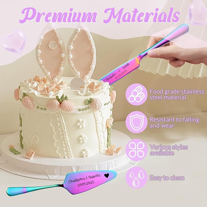 Custom Wedding Cake Knife and Server Set, Personalised Cake Serving Kit - Image 4