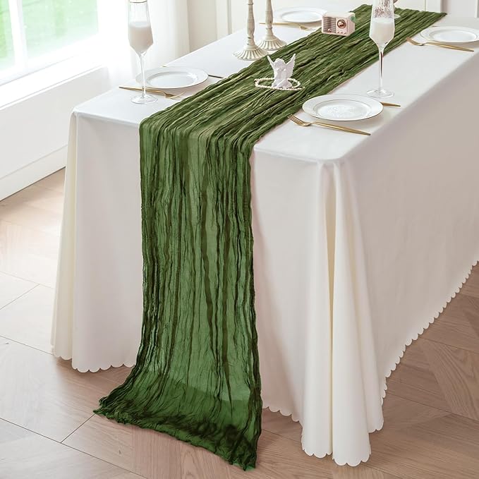 Sioloc 5 Pack Moss Green Cheesecloth Table Runner Fall Autumn Decor - Image 3
