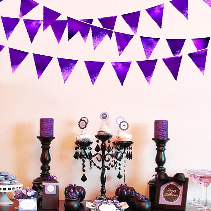 Purple Party Decorations Triangle Pennant Banner Flag Dark Purple Metallic - Image 5