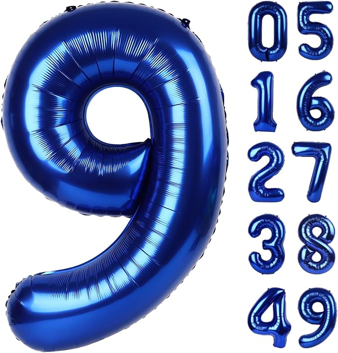40 Inch Big Night Blue 9 Balloon Number, Jumbo Giant Happy 9th 19 29 39 49 99 by Upgesy