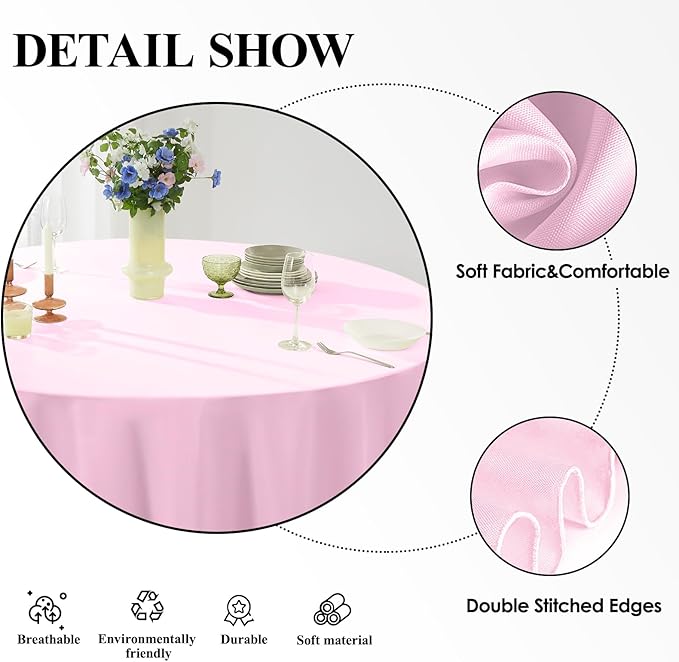 Round Tablecloth 6 Pack 90 Inch Pink Tablecloths Washable Decorative Linen - Image 4