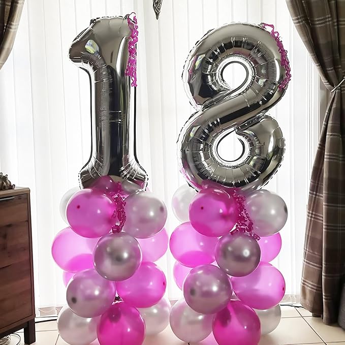 Silver 80th Birthday Balloons for Men, 40 Inch Mylar Self Inflating 80 Balloon - Image 5