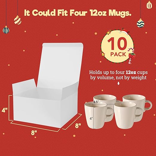 MESHA 8x8x4 Gift Box 10 Pack White Gift Boxes - Image 2
