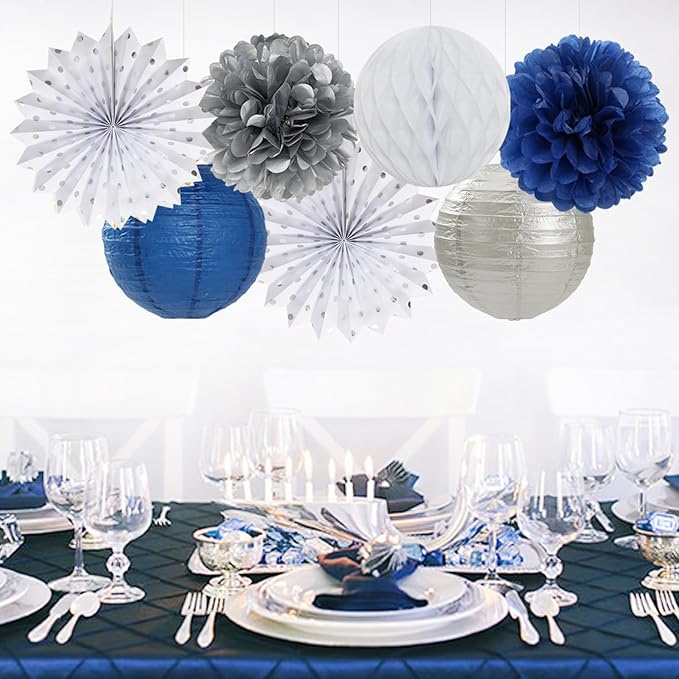 Navy-Blue White Silver Party-Decorations - Image 7