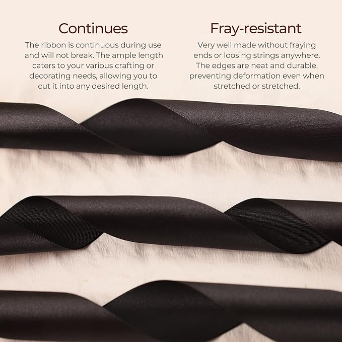 Black Satin Ribbon 1 inch X Continuous 100 Yards, Single Face Polyester Ribbon - Image 4