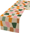 Hippie Table Runner, Vintage Geometric Square Orange Green Pink Grid 60s 70s by ICMOLYYENLO