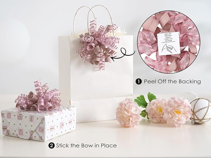 HUIHUANG Self-Adhesive Curly Bows Gift Wrap Accessory Dusty Rose Gift Bow 5 - Image 3