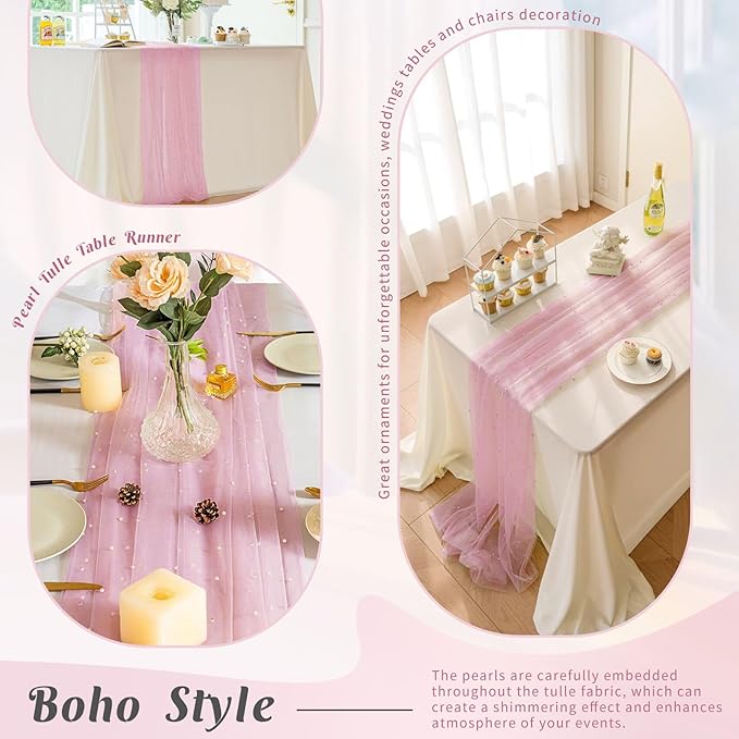 Set of 6 Pearl Table Runner 29 x 120 Inch Tulle Fabric Lace Table Runners Boho - Image 5