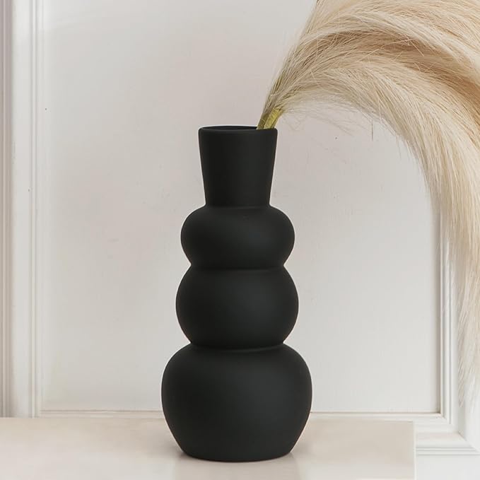 Black Vase, Modern Ceramic Vase, Minimalist Home Fresh Flowers, Dried Flowers - Image 2