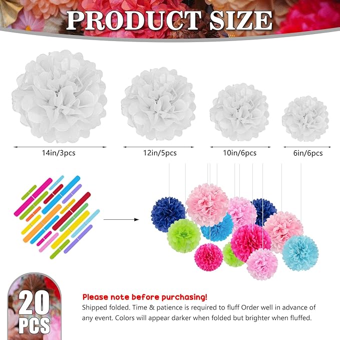 Tissue Paper Pom Poms, Hanging Flower Balls - Image 2