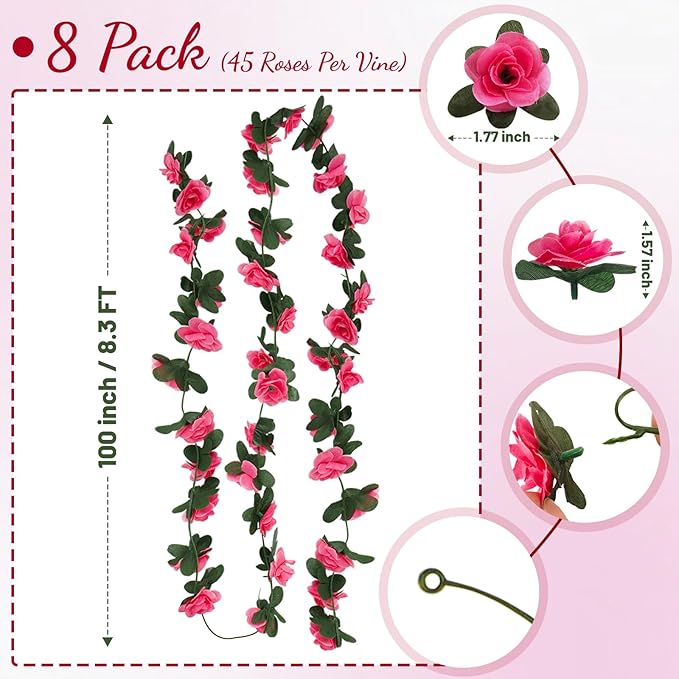 8 Pcs 65.6 Ft Flower Garland Rose Vines, Rose Garland - Image 3