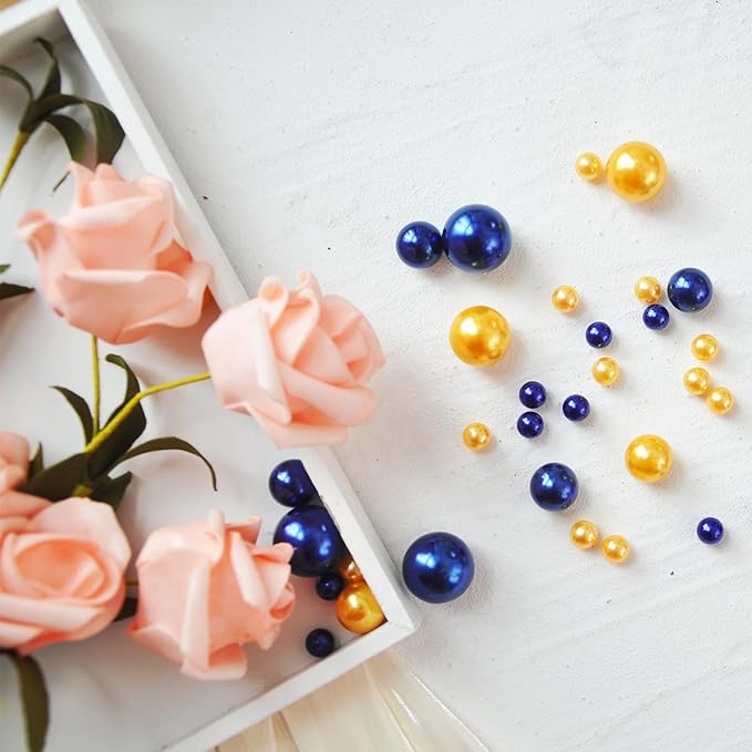 520Pcs Navyblue&Gold Beads for Centerpieces Decor, Artifical Pearls Vase Filler - Image 4
