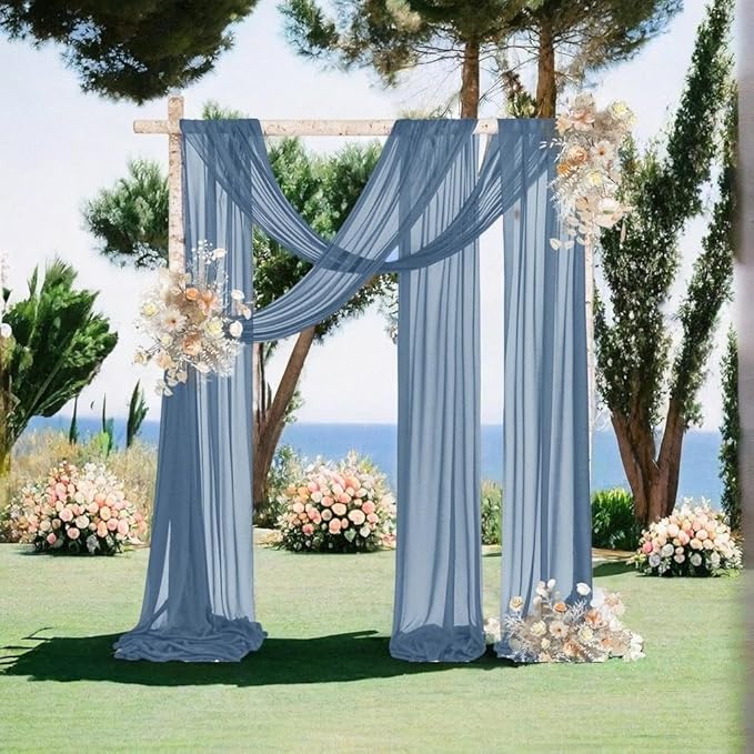 MLMW Wedding Arch Draping Fabric 2 Panels 29" x 20Ft Dusty Blue Sheer Wedding - Image 6