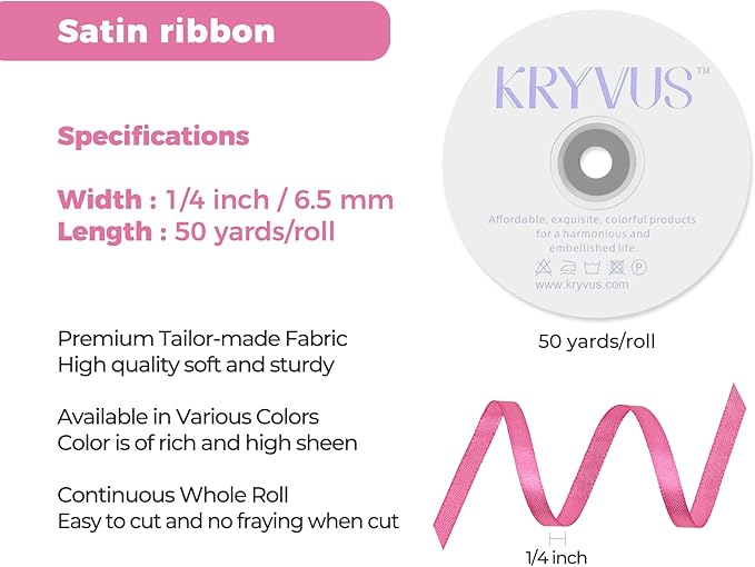 Hot Pink Satin Ribbon 1/4 inch X Continuous 50 Yards, Single Face Polyester - Image 3