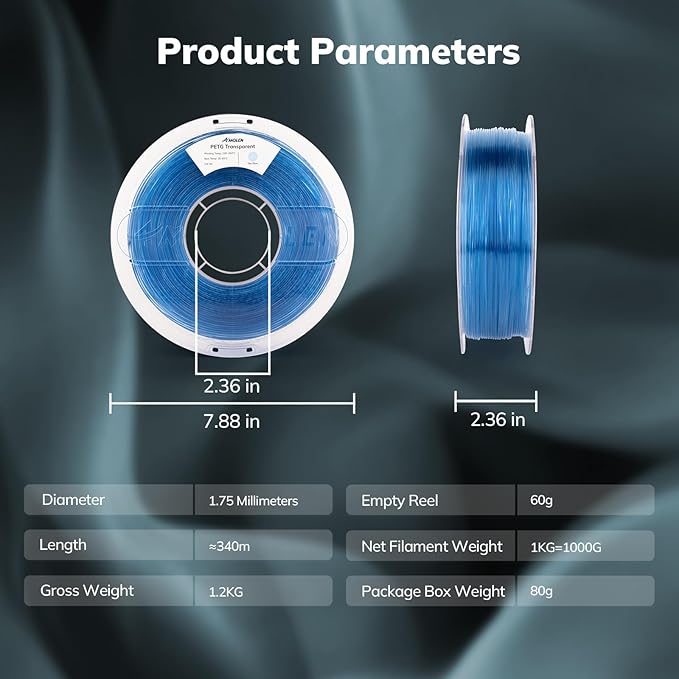 AMOLEN Rapid PETG Transparent 3D Printer Filament 1.75mm +/-0.02mm, Transcucent - Image 6