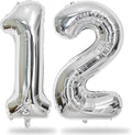 Silver 12th Birthday Balloons for Boys, 40 Inch Mylar Self Inflating 12 Balloon by Lingqiang