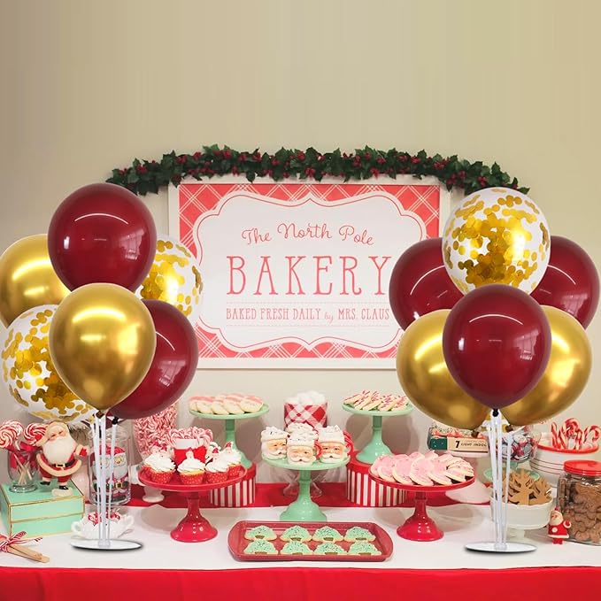 TONIFUL 4 Set Burgundy Red Gold Balloon Centerpieces - Image 6