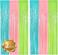 BEISHIDA 2Pcs Blue Pink Green Door Streamers Pastel Colors Foil Fringe Curtains by Beishida