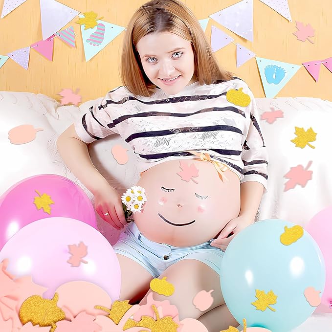 MARFOREVER 350 Pcs Fall Thanksgiving Pink and Gold Pumpkin Maple Leaf Confetti - Image 5