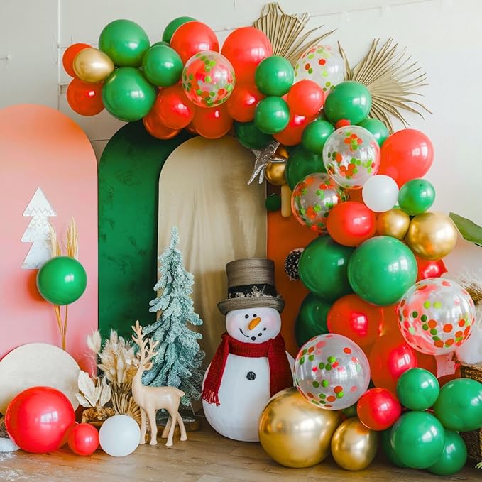 FunHot Christmas Balloons, 12 Inch Red Green Confetti Balloons Metallic Gold - Image 6
