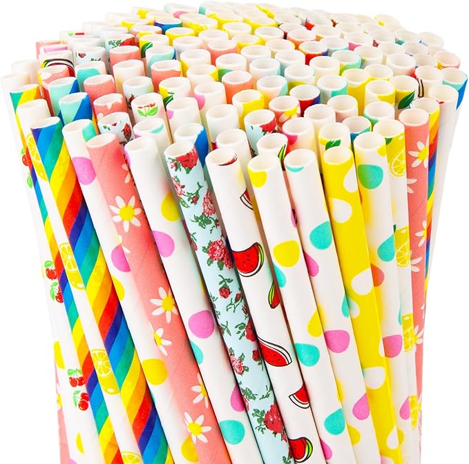 HAKACC 180PCS Paper Straws for Drinking, 9 Different Patterns Party Straws by HAKACC