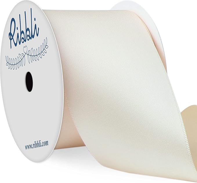 Ribbli Ivory Double Faced Satin Ribbon, 2” x Continuous 10 Yards, Use by Ribbli